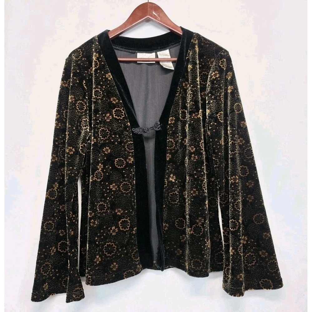 Vtg Velvet Floral Cardigan Size Medium Whimsigoth Goth Celestial Boho Retro 3374